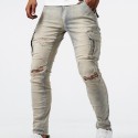 Slim Fit Cargo Jeans, Men's Casual Street Style Multi Pocket High Stretch Denim Pants For Spring Summer