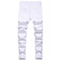 Men's Casual Ripped Slim Fit White Cotton Jeans