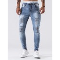 Slim Fit Ripped Jeans, Men's Casual Street Style Distressed Medium Stretch Denim Pants