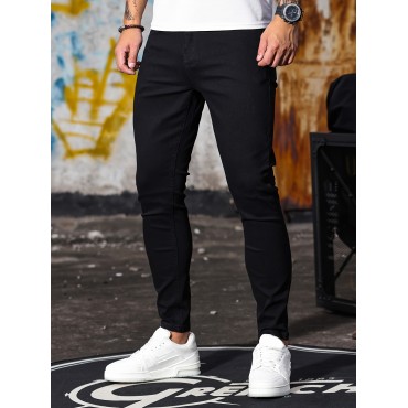 Men's Casual Skinny Jeans, Chic Street Style Medium Stretch Denim Pants