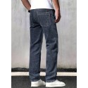 Loose Fit Straight Leg Jeans, Men's Casual Street Style Multi Pocket Denim Pants For All Seasons