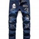 Men's Halloween Patchwork Jeans, Casual Street Style Medium Stretch Denim Pants