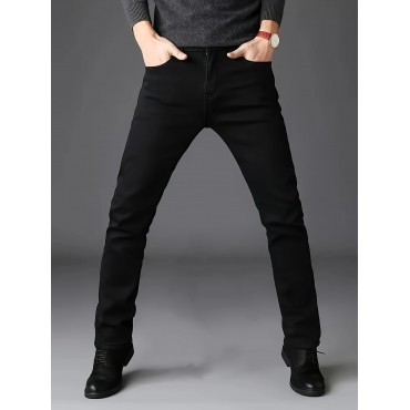 Men's Semi-formal Jeans, Classic Design Straight Leg Regular Jeans For Business