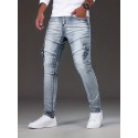 Slim Fit Biker Jeans, Men's Casual Street Style Distressed Medium Stretch Denim Pants