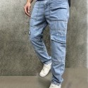 Men's Casual Multi Pocket Jeans, Chic Street Style Regular Jeans