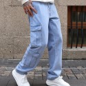 Men's Multi Pocket Jeans, Casual Loose Fit Straight Leg Jeans