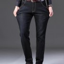 Men's Straight Leg Slim Stretch Retro Jeans Mid Waist Basic Zipper Wash Denim Pants