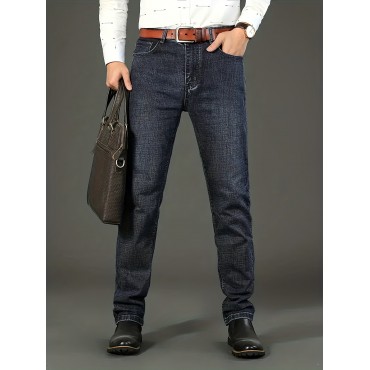 Men's High Quality Straight Leg Jeans For Business, Semi-formal Stretch Denim Pants