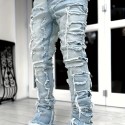 Creative Raw Trim Jeans, Men's Casual Street Style Medium Stretch Denim Pants