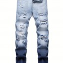 Men's Regular Ripped Jeans, Casual Street Style Distressed Denim Pants