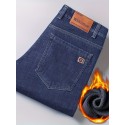 Men's Classic Design Warm Thick Jeans, Semi-formal Stretch Jeans For Business