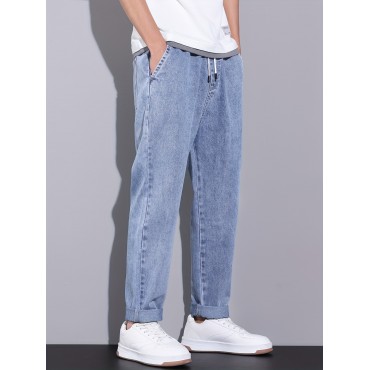 Men's Trendy Denim Jeans, Casual Straight Leg Loose Fit Trousers For Outdoor Fall