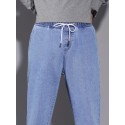 Men's Trendy Denim Jeans, Casual Straight Leg Loose Fit Trousers For Outdoor Fall