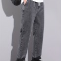 Men's Trendy Denim Jeans, Casual Straight Leg Loose Fit Trousers For Outdoor Fall