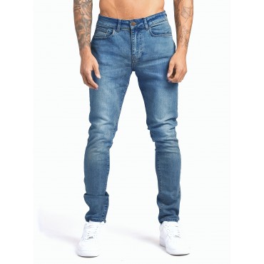 Slim Fit Jeans, Men's Casual Street Style Solid Color Mid Stretch Denim Pants For Spring Summer