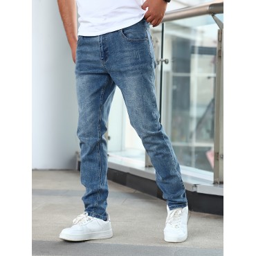 Men's Casual Medium Stretch Jeans, Classic Design Denim Pants