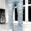 Creative Tassels Decoration Straight Fit Jeans, Men's Casual Medium Stretch Street Style Denim Pants For All Seasons