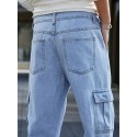 Flap Pocket Loose Fit Jeans, Men's Casual Street Style Denim Pants For All Seasons