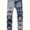 Vintage Style Skinny Ripped Jeans, Men's Casual Street Style Jeans