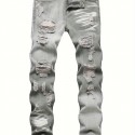 Vintage Style Skinny Ripped Jeans, Men's Casual Street Style Jeans