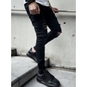 Men's Fashion Ripped Skinny Mid Stretch Jeans Slim Fit Denim Pants With Pockets