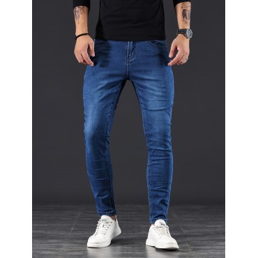 Men's Slim Fit Jeans, Street Style Distressed Medium Stretch Denim Pants