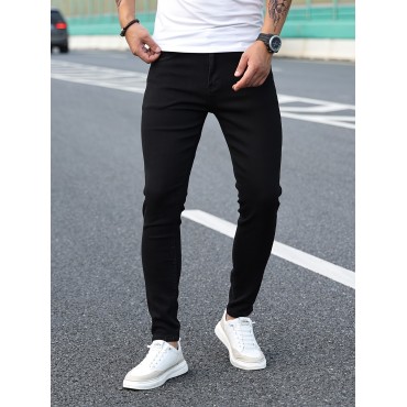 Men's Classic Design Skinny Jeans, Men's Casual Street Style Stretch Jeans