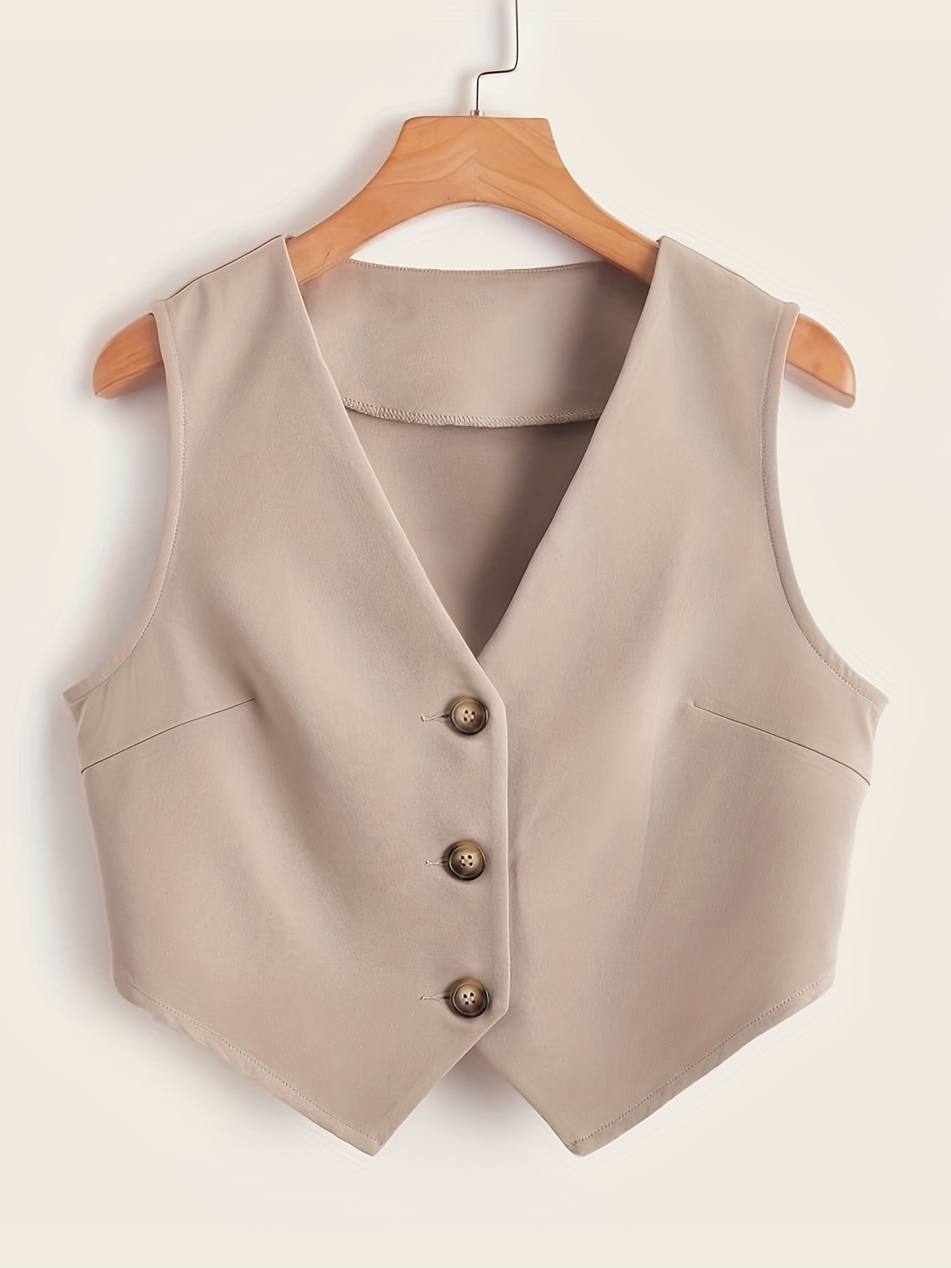 button front sleeveless vest elegant solid v neck work vest womens clothing details 6