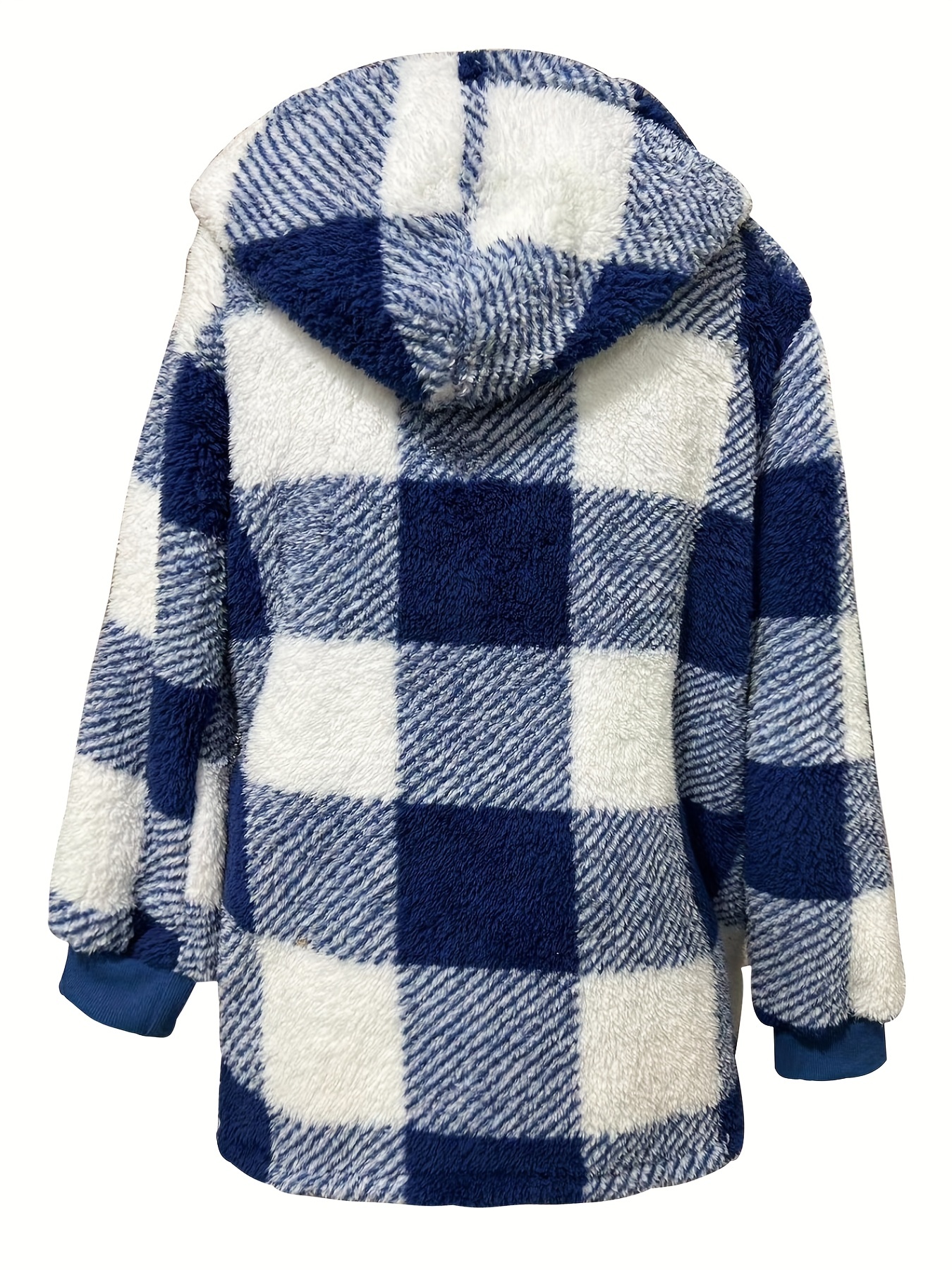 plaid print hooded jacket casual long sleeve warm zip up outerwear womens clothing details 1