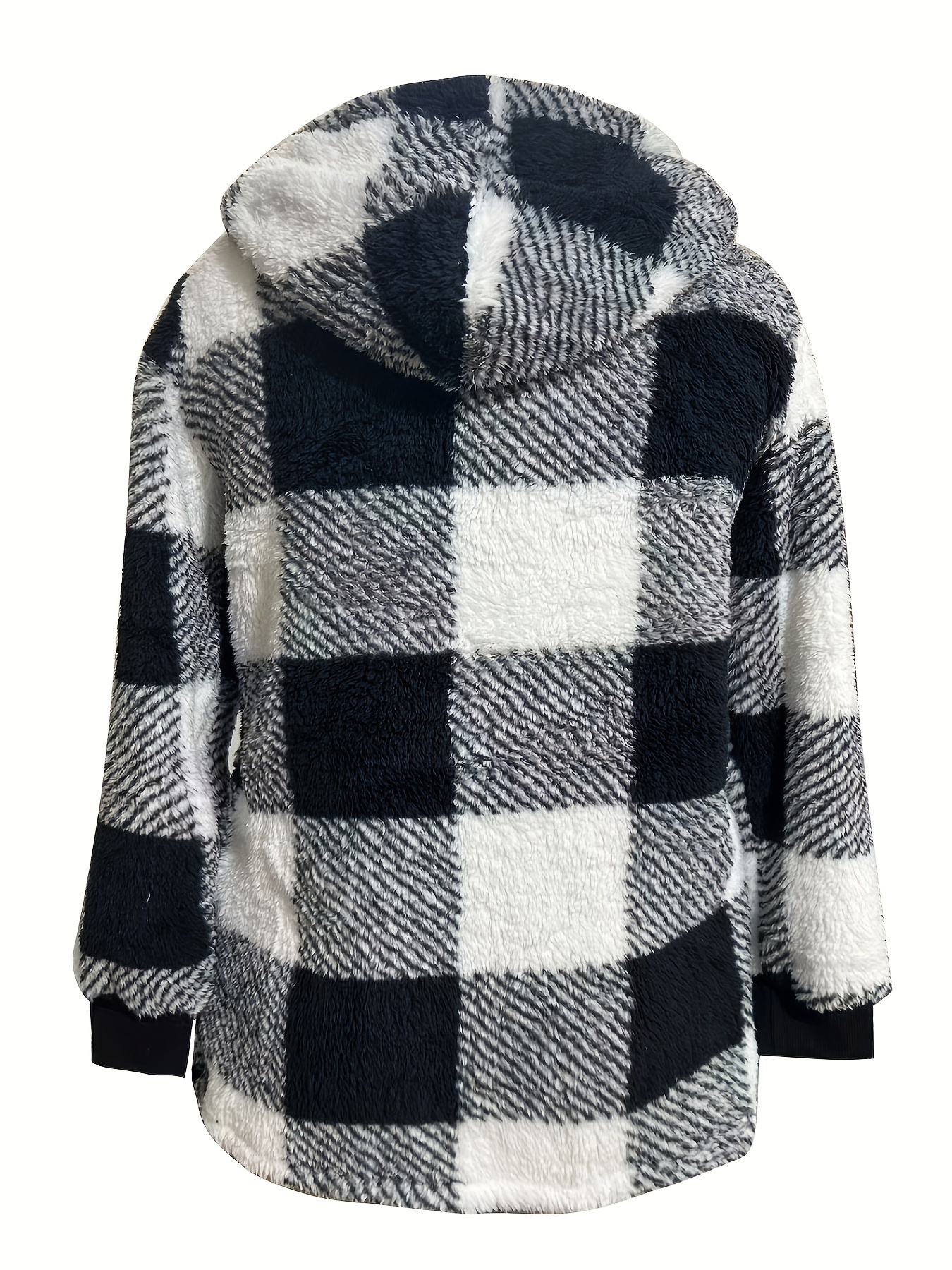 plaid print hooded jacket casual long sleeve warm zip up outerwear womens clothing details 10