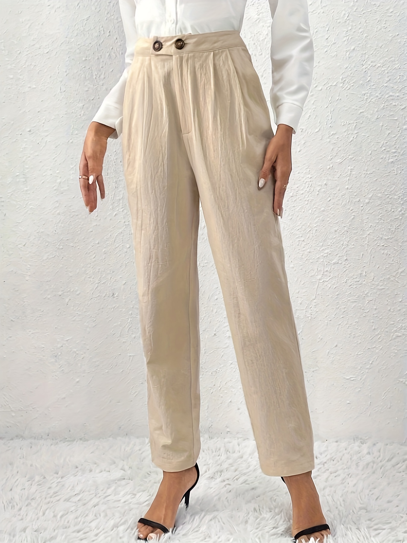 Solid Color Straight Leg Pants, Casual Slant Pockets Loose Pants, Women s Clothing details 2