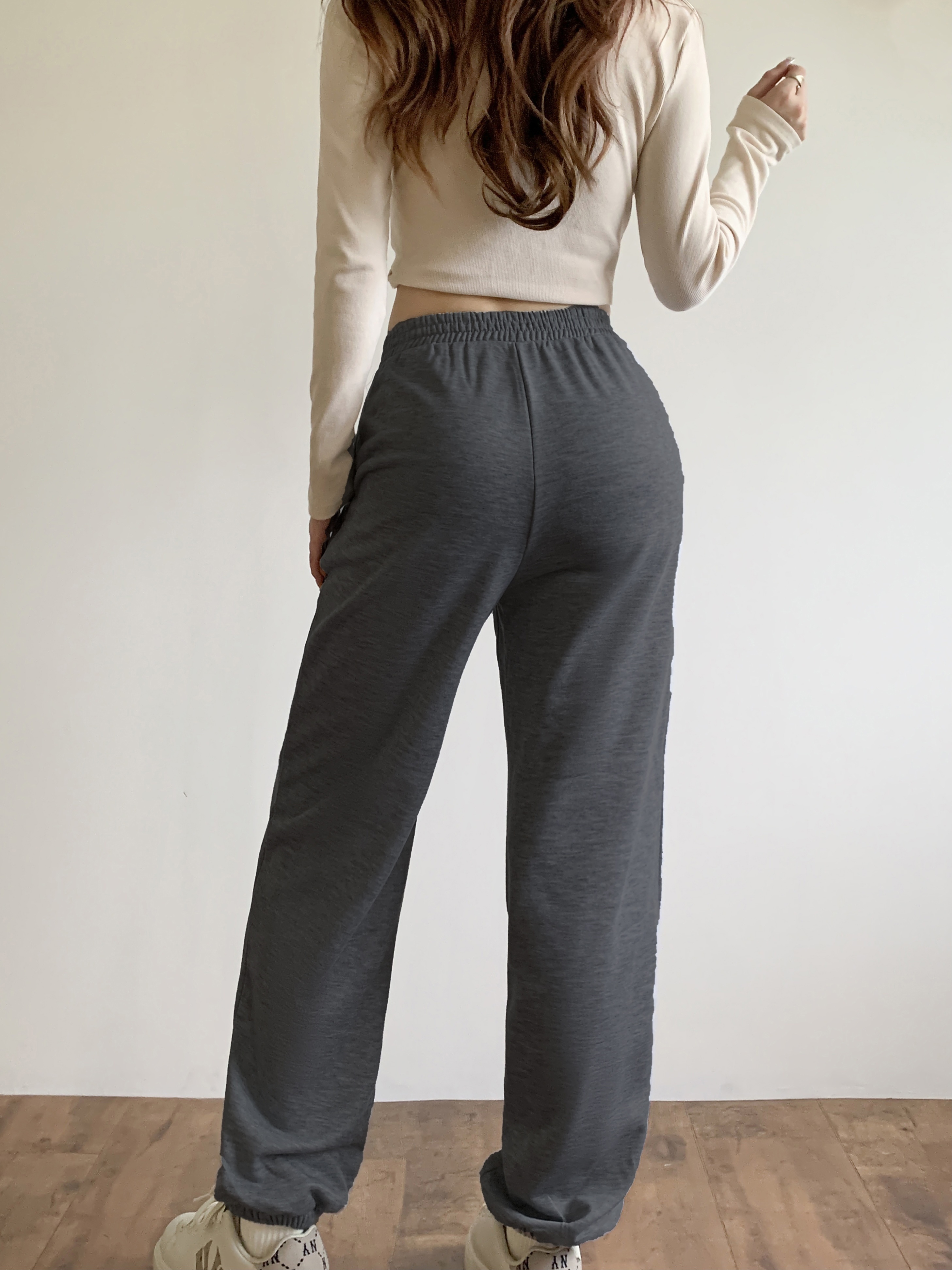 solid loose basic jogger sweatpants versatile comfy pants for fall winter womens clothing details 1