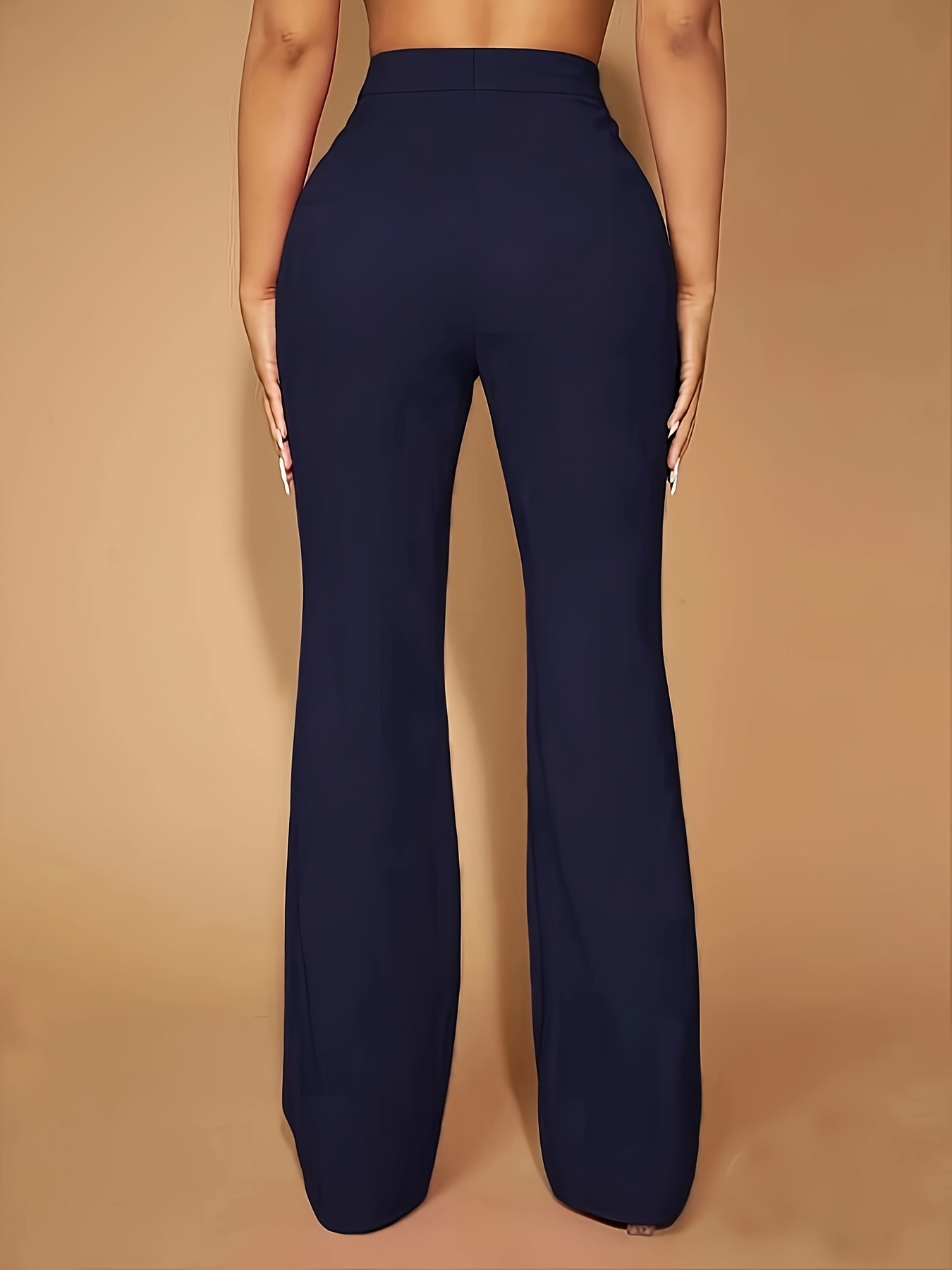 solid high waist slim pants casual flare leg pants for spring fall womens clothing details 1