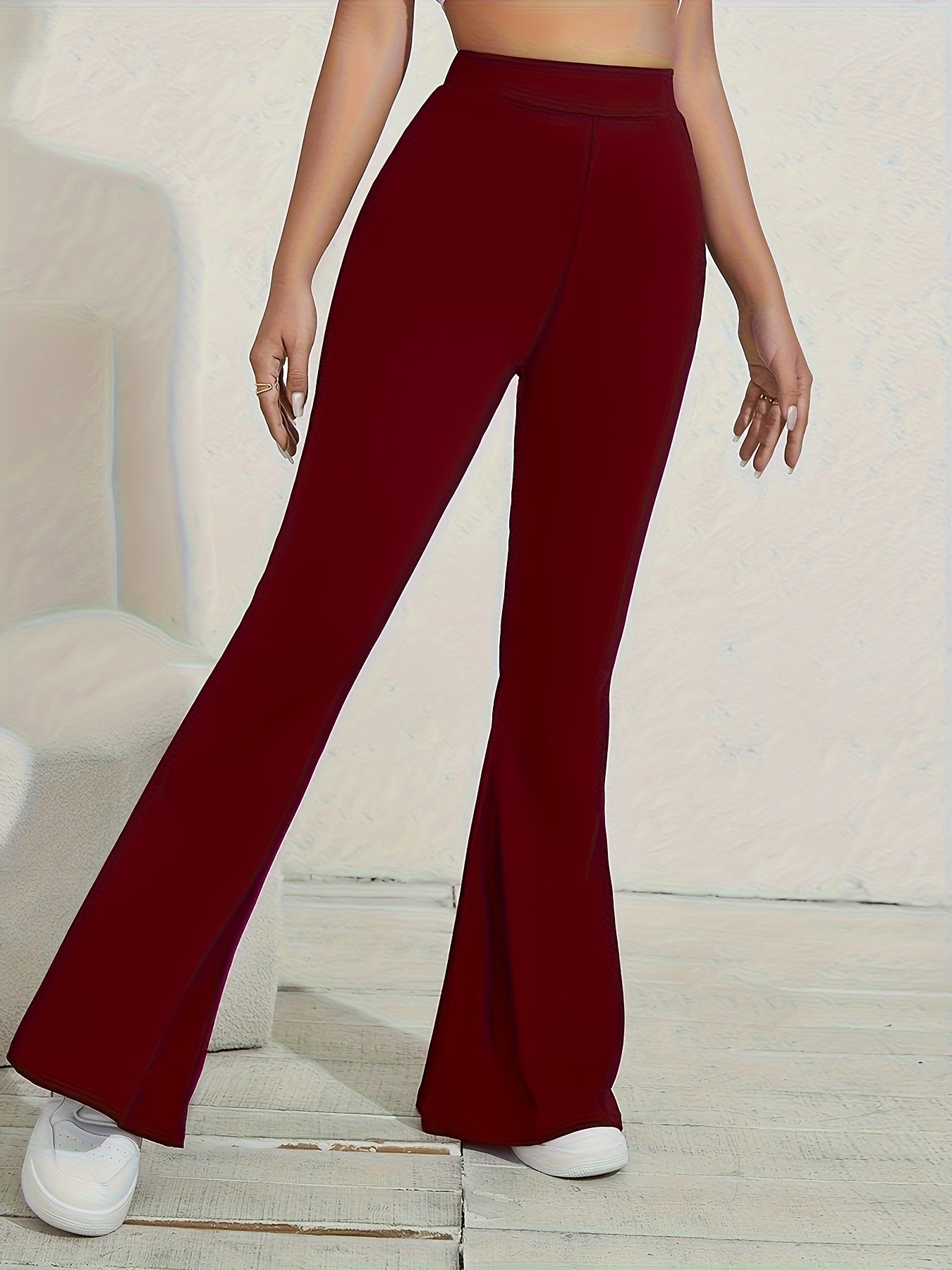 flared leg simple pants vintage long length versatile bell bottom pants womens clothing details 4