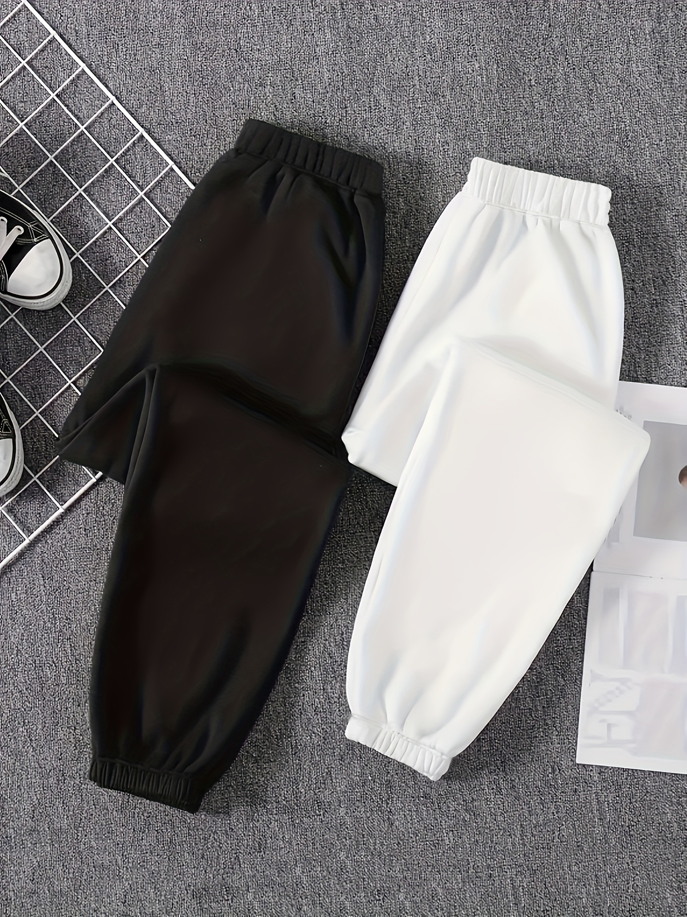 2 pack solid high waist pants casual elastic waist sweatpants for spring fall womens clothing details 1