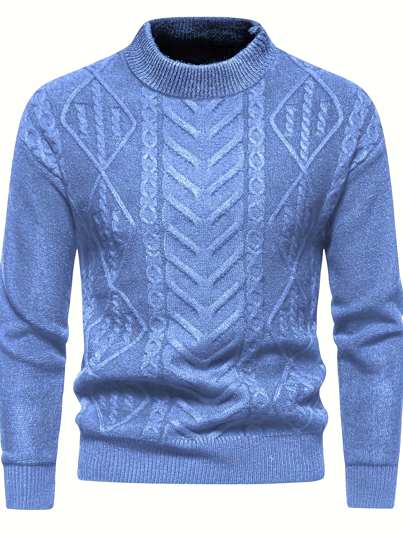 mens stylish solid knitted pullover casual mid stretch breathable long sleeve crew neck top for city walk street hanging outdoor activities details 2