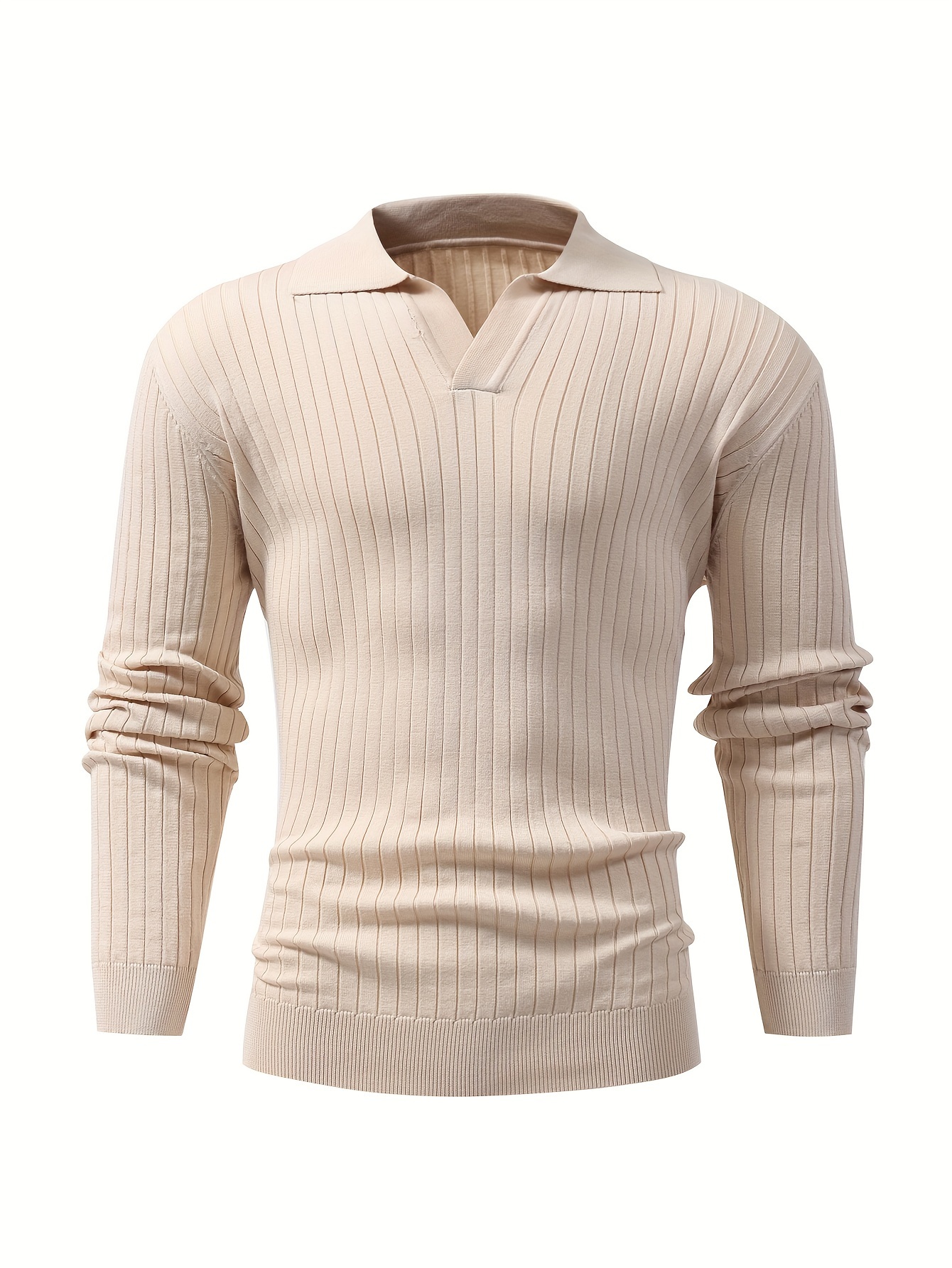 solid chic knit shirt mens casual lapel slightly stretch v neck pullover sweater for autumn winter details 9