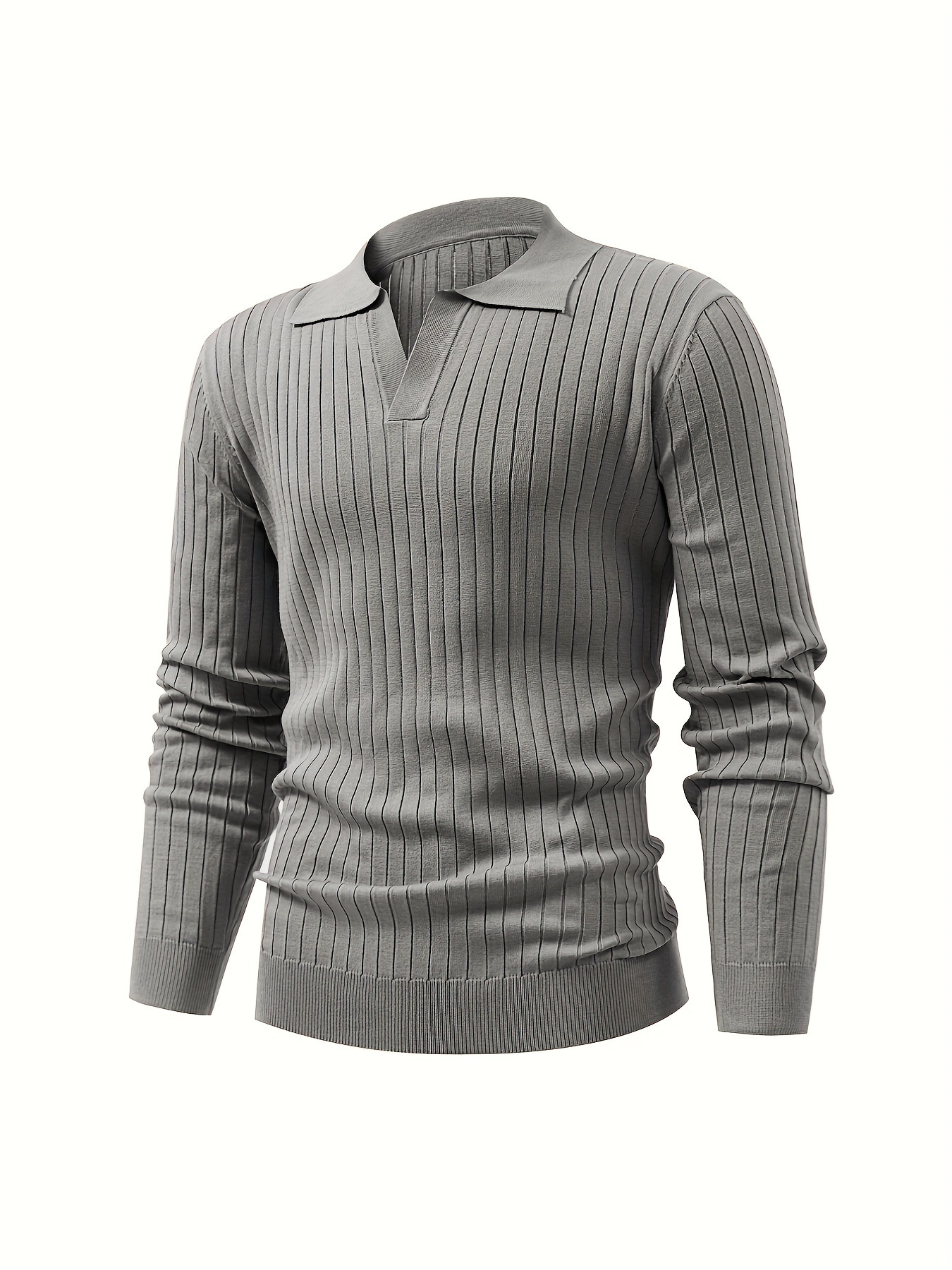 solid chic knit shirt mens casual lapel slightly stretch v neck pullover sweater for autumn winter details 19