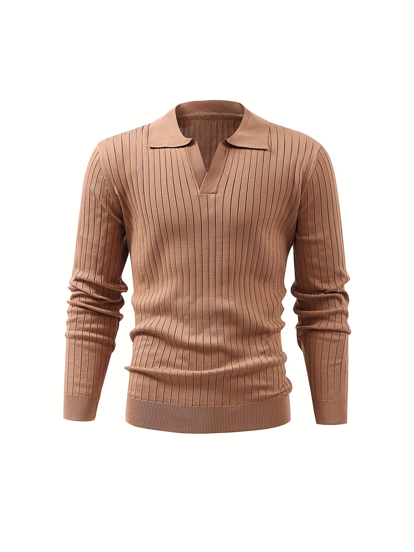 solid chic knit shirt mens casual lapel slightly stretch v neck pullover sweater for autumn winter details 36