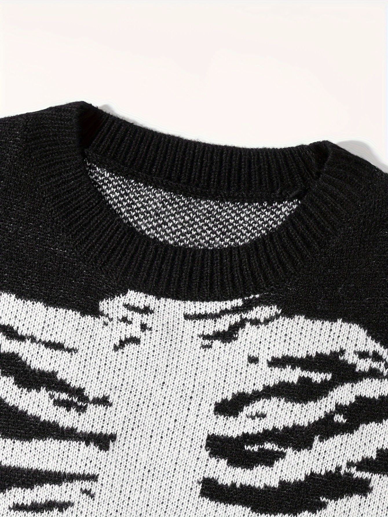 skeleton pattern knitted sweater mens casual warm mid stretch crew neck pullover sweater for men fall winter details 6