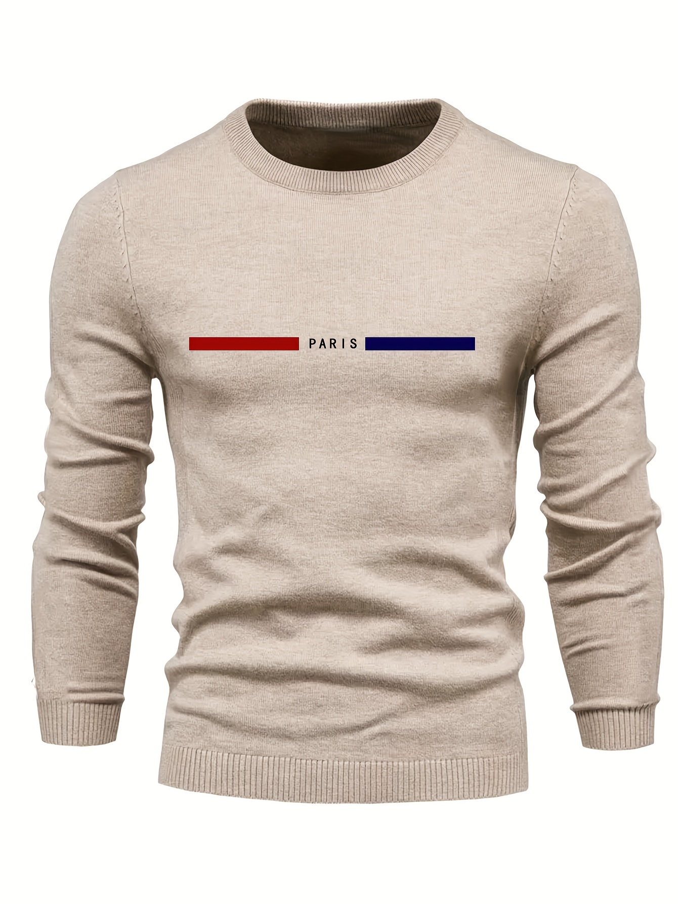 all match knitted paris pattern sweater mens casual warm mid stretch crew neck pullover sweater for men fall winter details 10