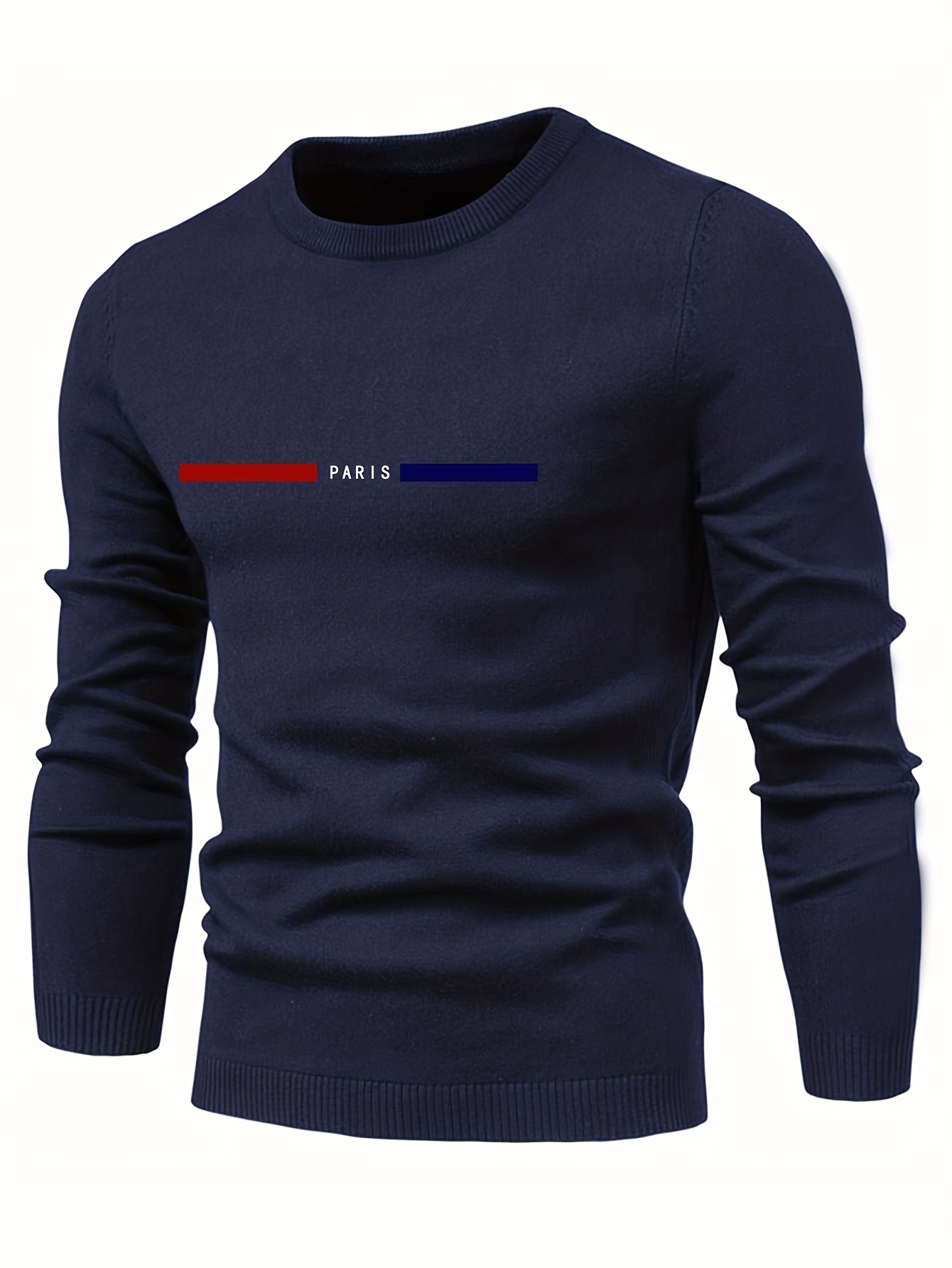 all match knitted paris pattern sweater mens casual warm mid stretch crew neck pullover sweater for men fall winter details 22