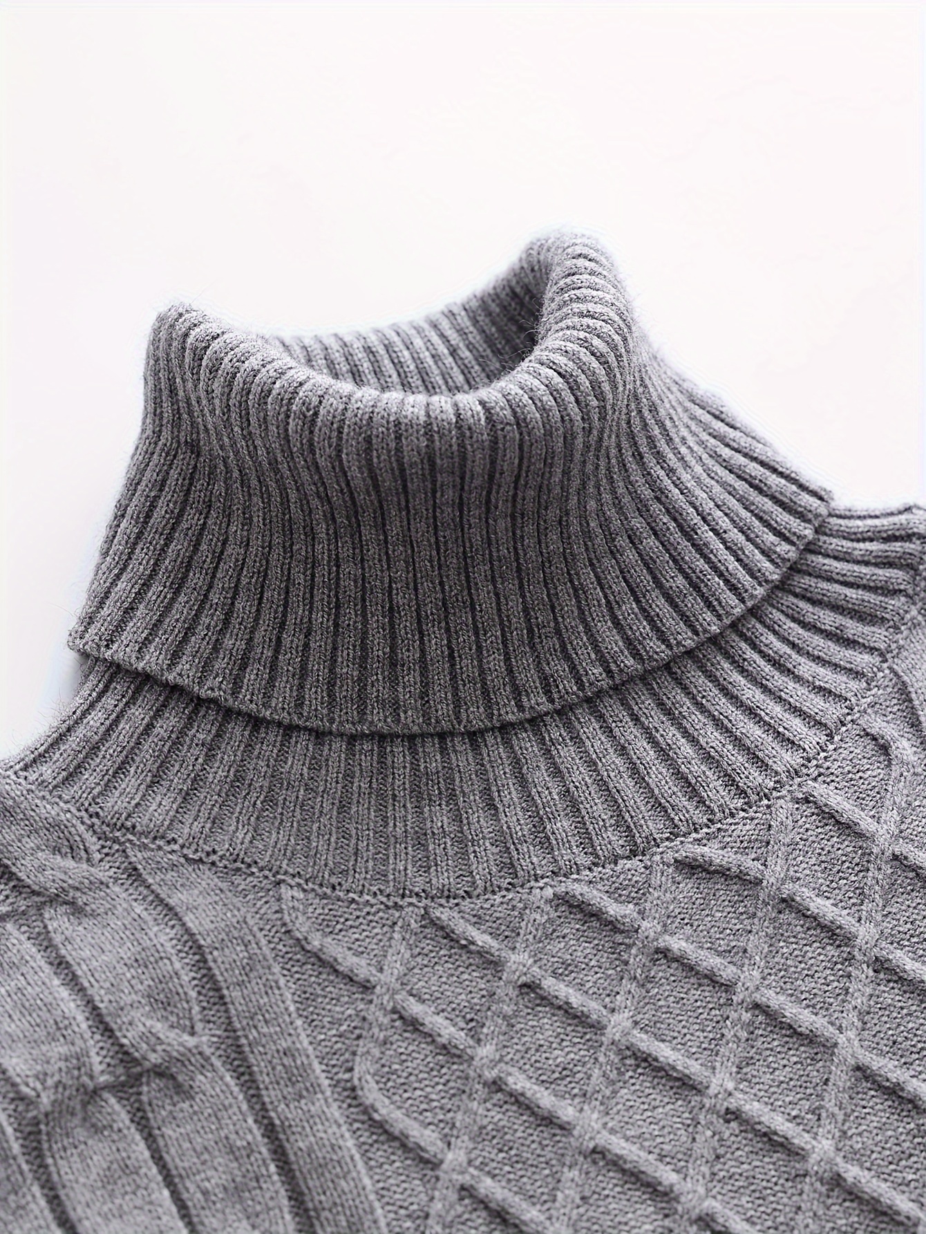 turtle neck knitted cable sweater mens casual warm solid high stretch pullover sweater for fall winter details 13