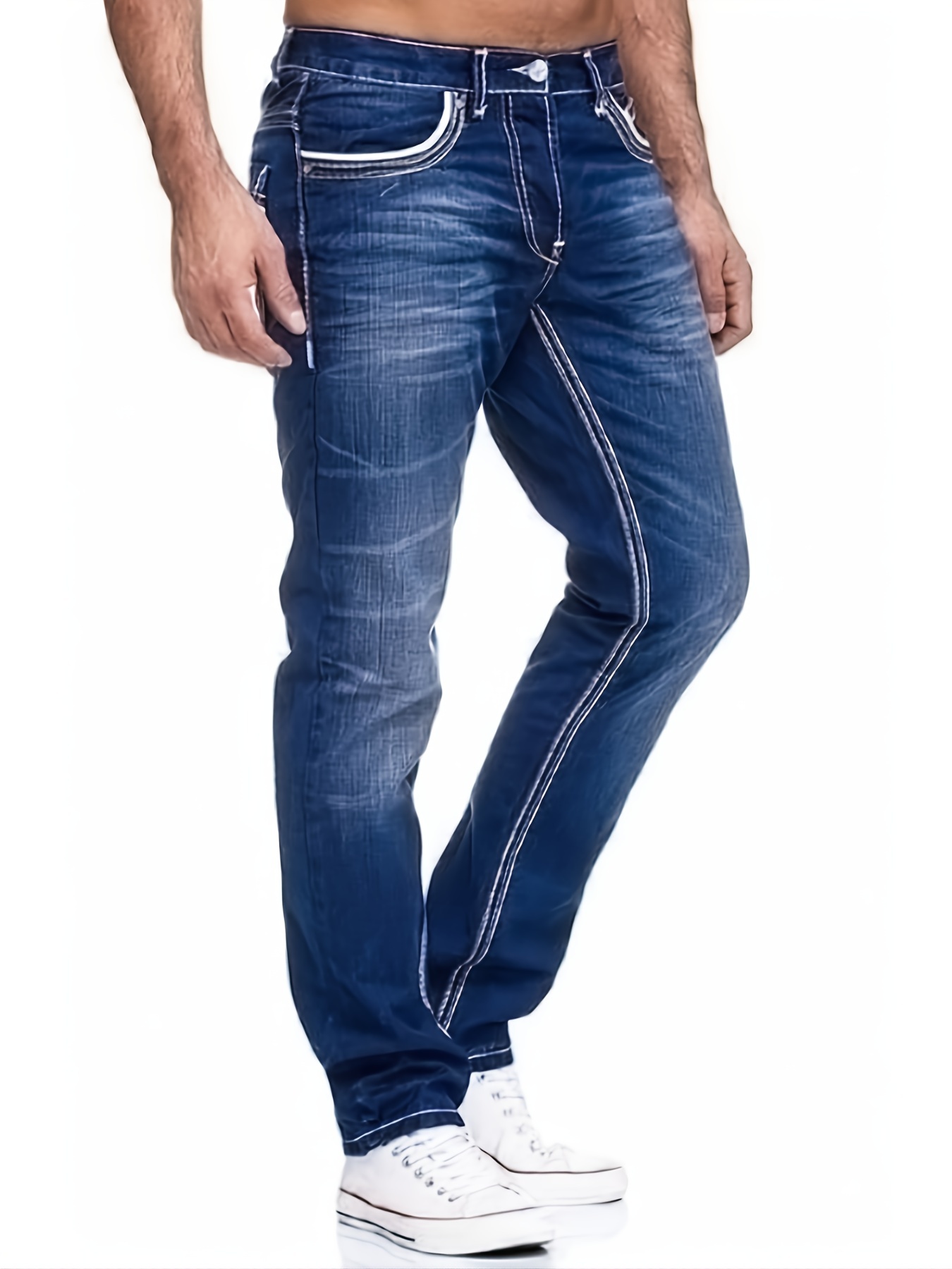 mens comfy street style distressed denim pants with pockets details 14