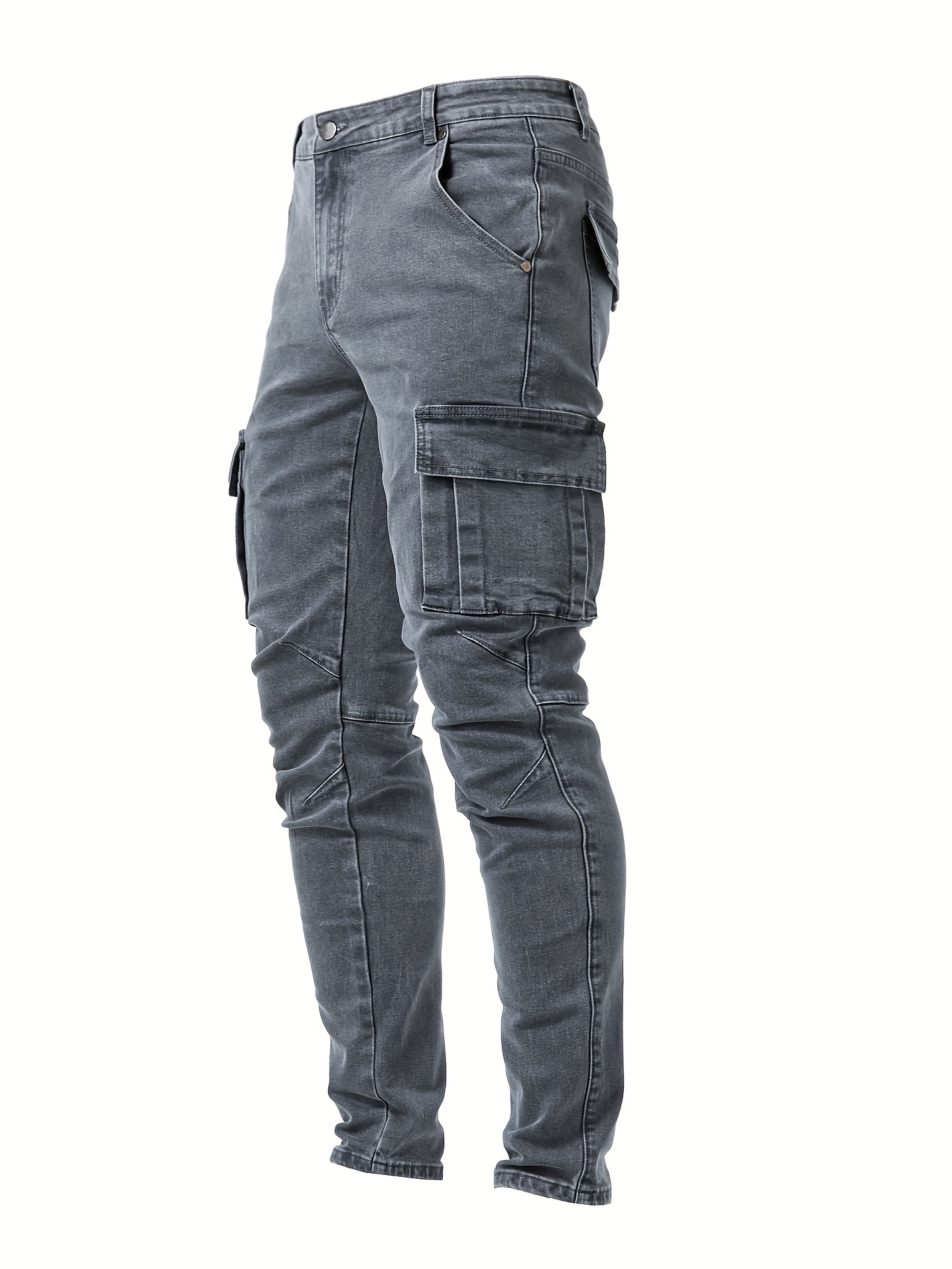 slim fit cargo jeans mens casual street style multi pocket high stretch denim pants for spring summer details 0