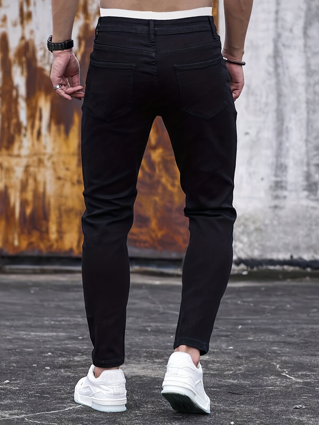 chic slim fit jeans mens casual street style medium stretch denim pants details 15