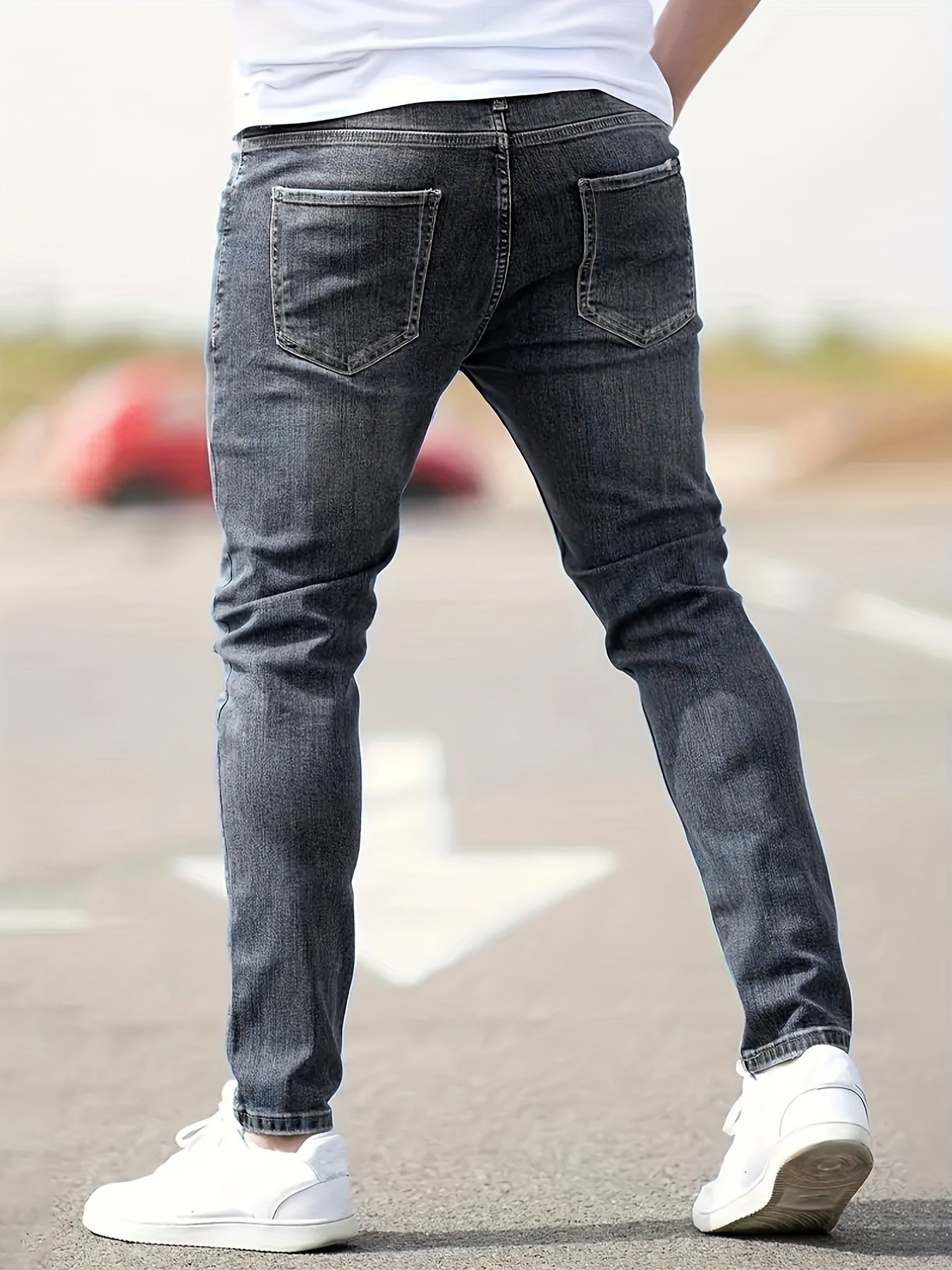 ripped design cotton slim fit jeans mens casual street style leg mid stretch denim pants for spring summer details 7