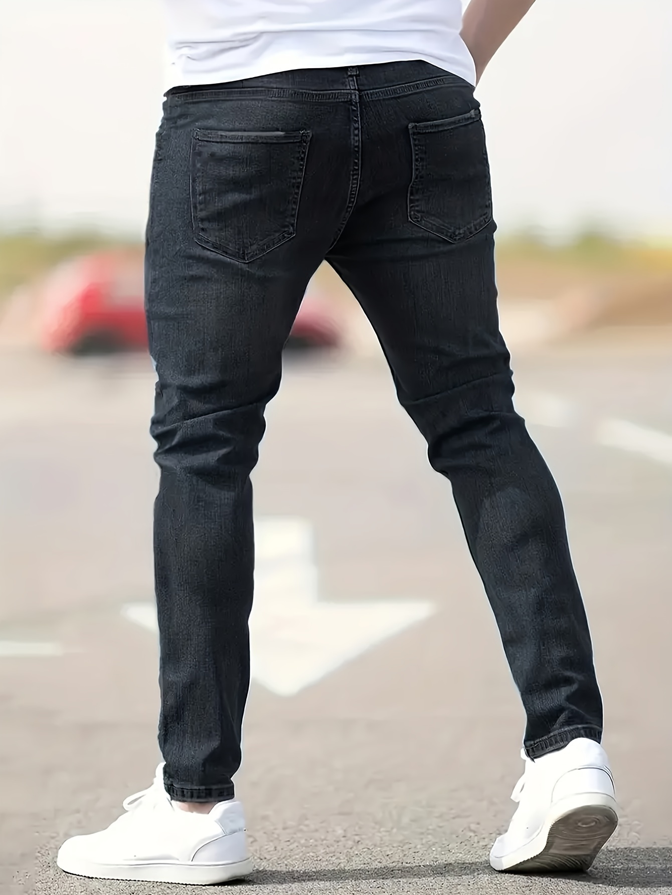 ripped design cotton slim fit jeans mens casual street style leg mid stretch denim pants for spring summer details 12