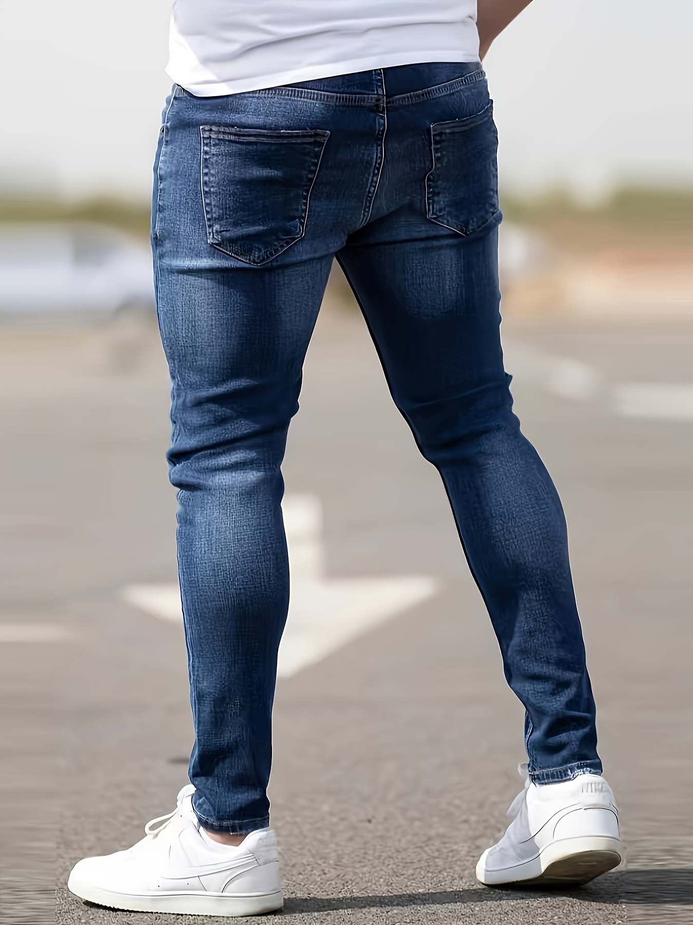 slim fit distressed jeans casual street style medium stretch denim pants details 5