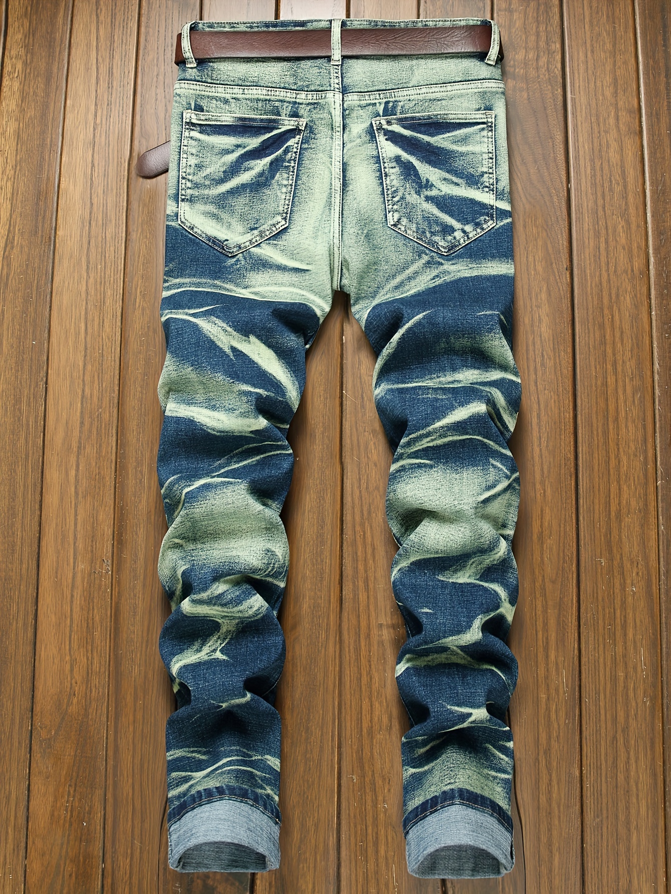 slim fit chic jeans, slim fit chic jeans mens casual street style tie dye medium stretch denim pants details 3